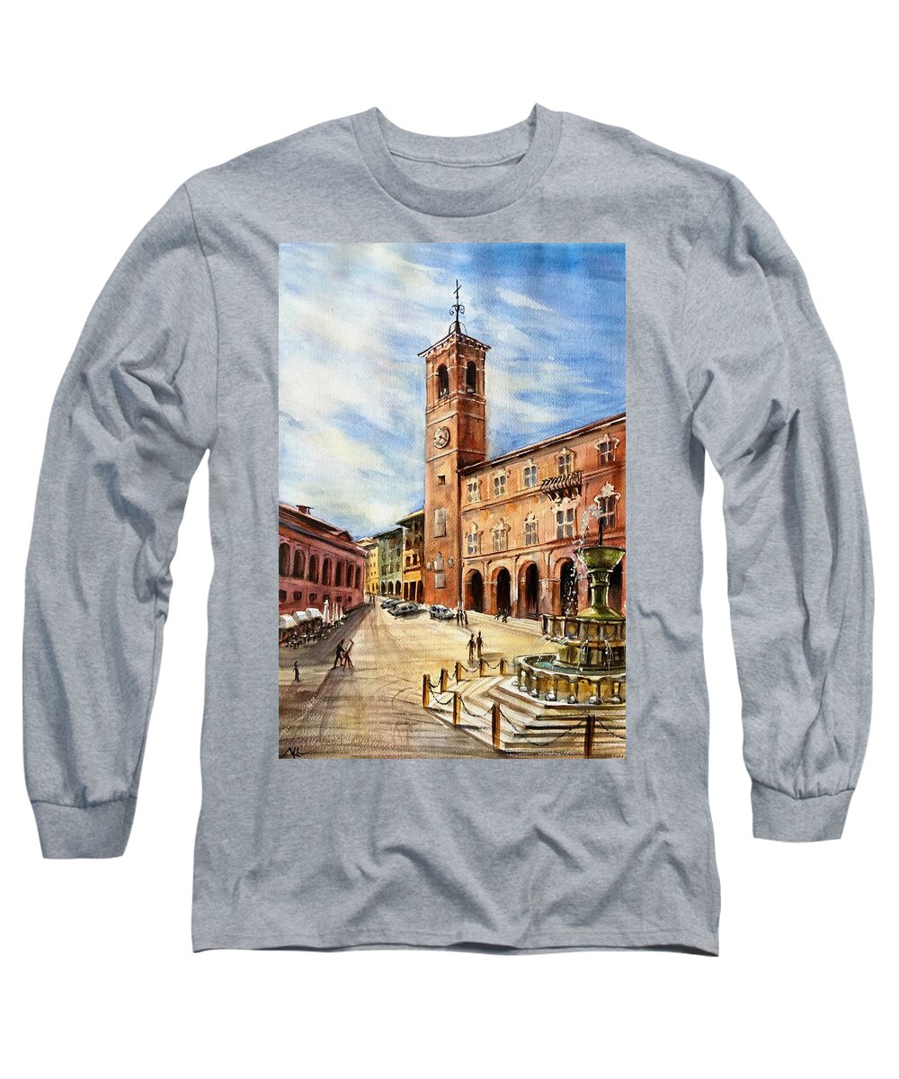 Town Long Sleeve T-Shirt featuring the painting A view from Fabriano by Katerina Kovatcheva