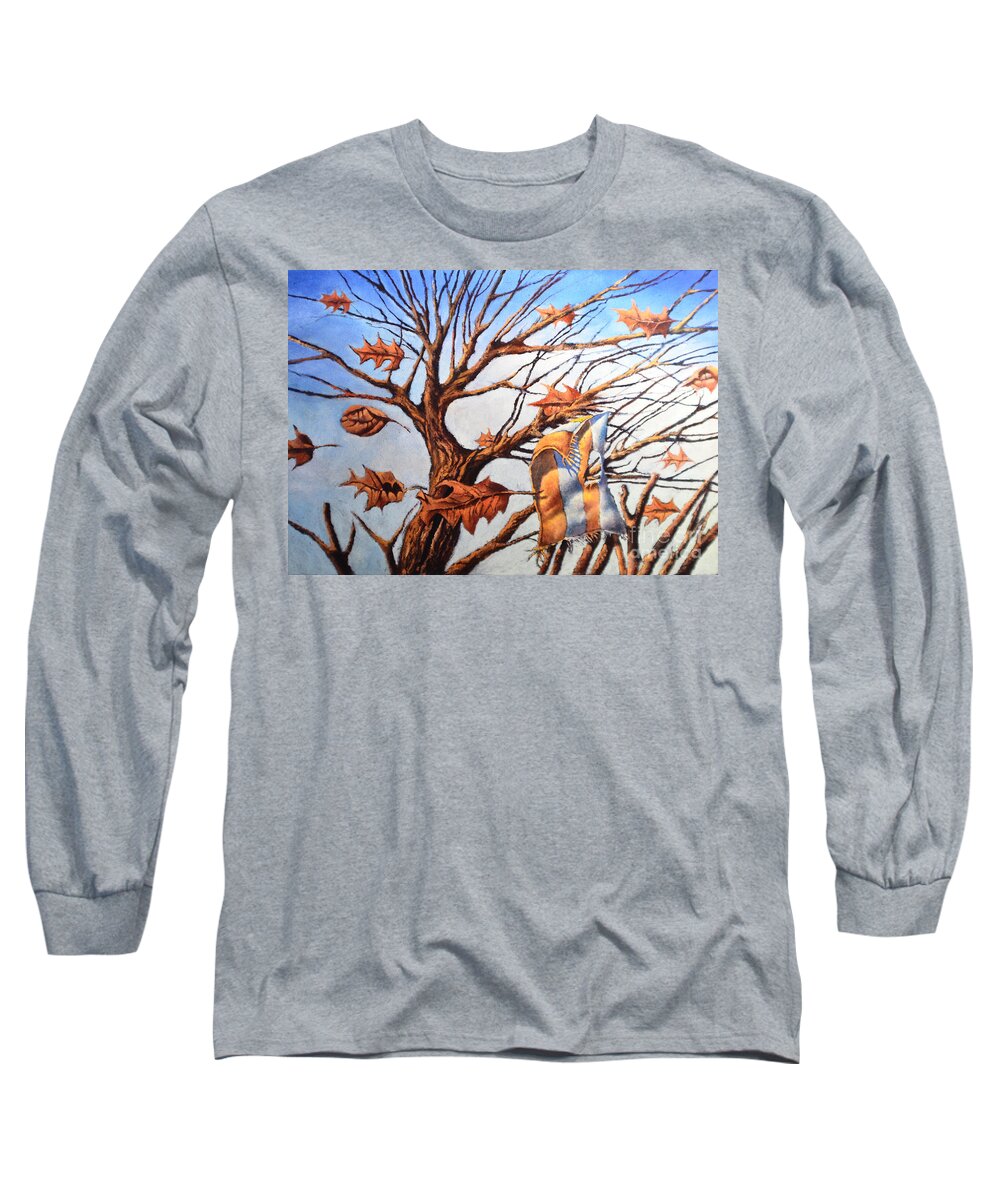 Tree Long Sleeve T-Shirt featuring the painting A Windy Day by Christopher Shellhammer