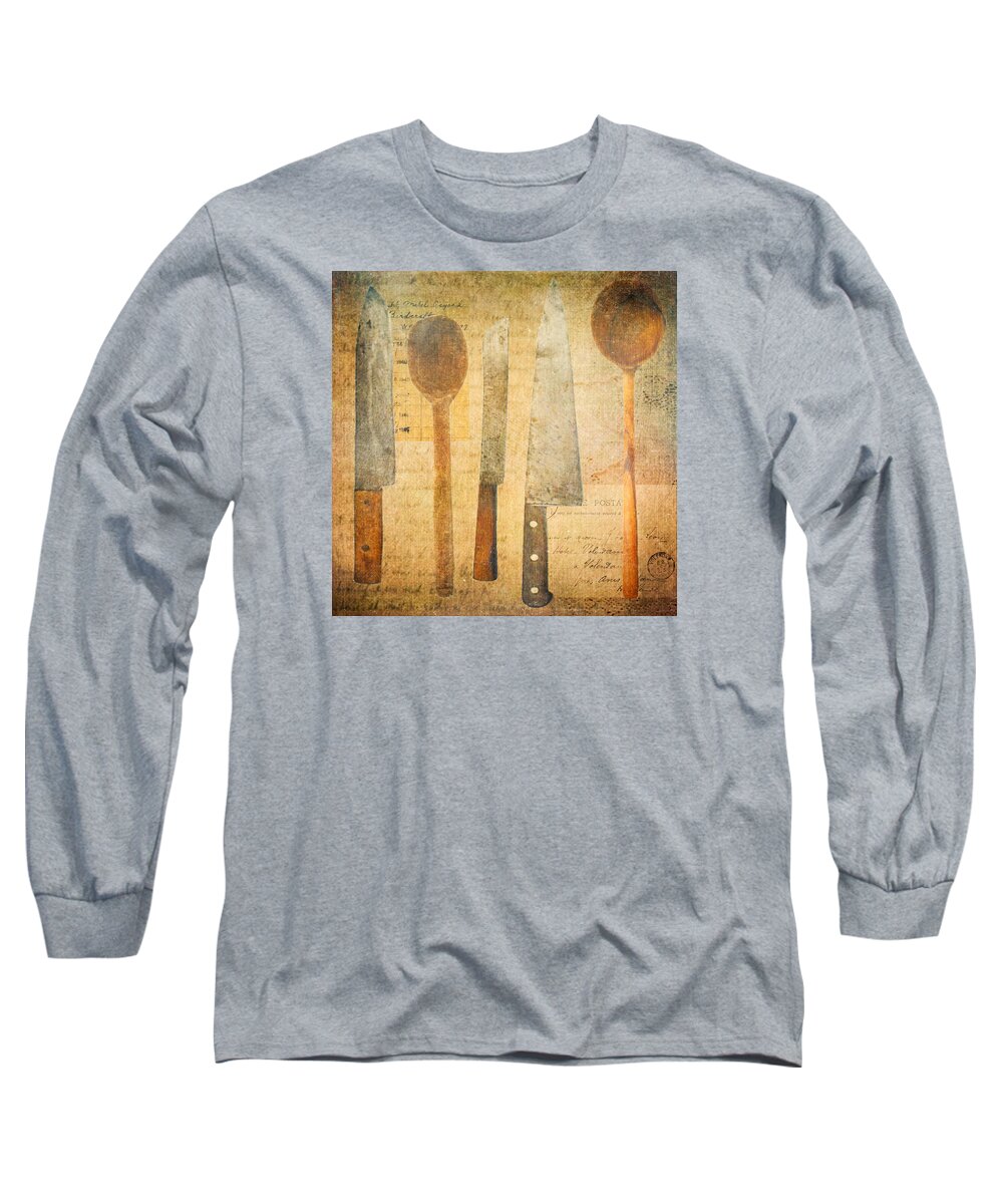 Kitchen Tools Long Sleeve T-Shirt featuring the digital art A Woman's Tools by Lisa Noneman