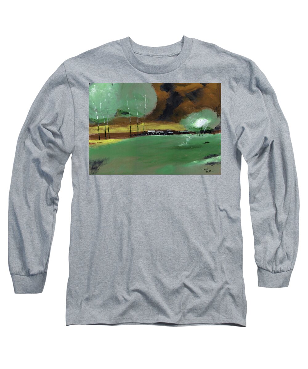 Nature Long Sleeve T-Shirt featuring the painting Abstract Landscape by Anil Nene