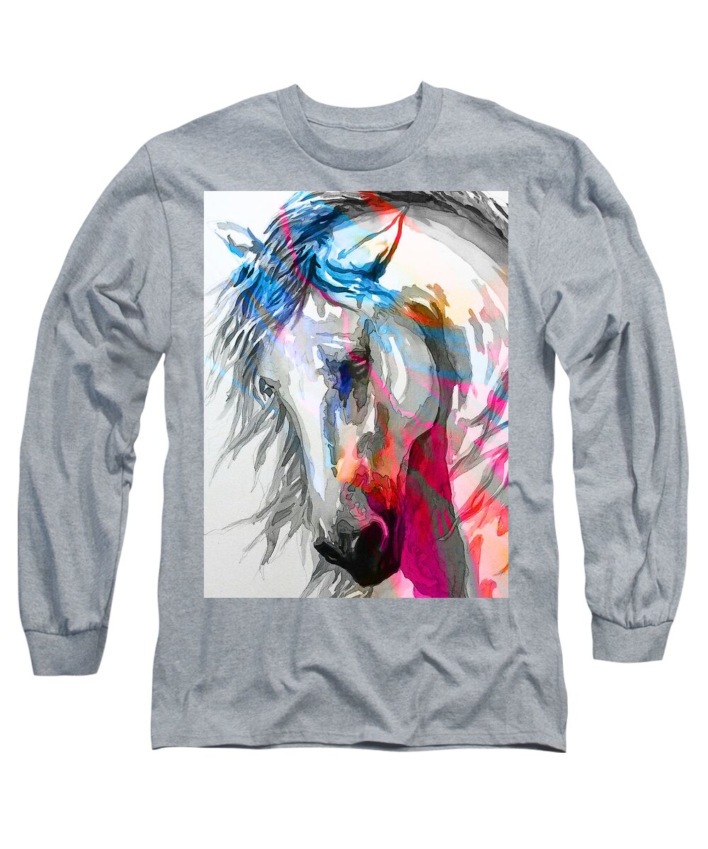 Cavallo Long Sleeve T-Shirt featuring the digital art A R G E N T O by J U A N - O A X A C A