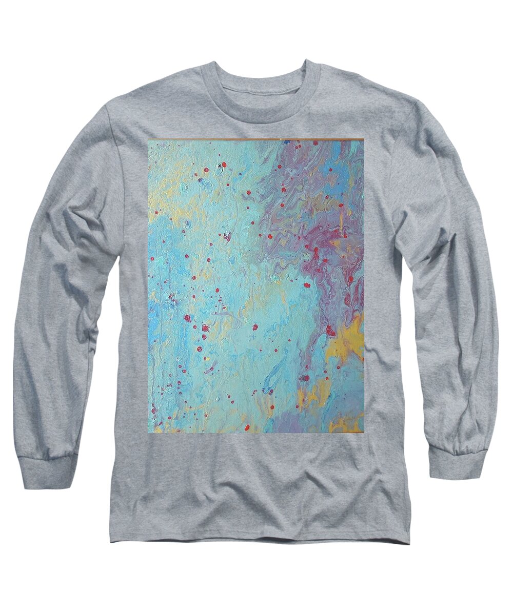 #acrylicdirtypours #acrylicpaintings #carylicswithbluetealgold #coolart #sugarplumtheband #acrylicart #acrylicwithcoolcolors #abstractartforsale #camvasartprints #originalartforsale #abstractartpaintings Long Sleeve T-Shirt featuring the painting Acrylic Pour with teal aqua gold and red by Cynthia Silverman