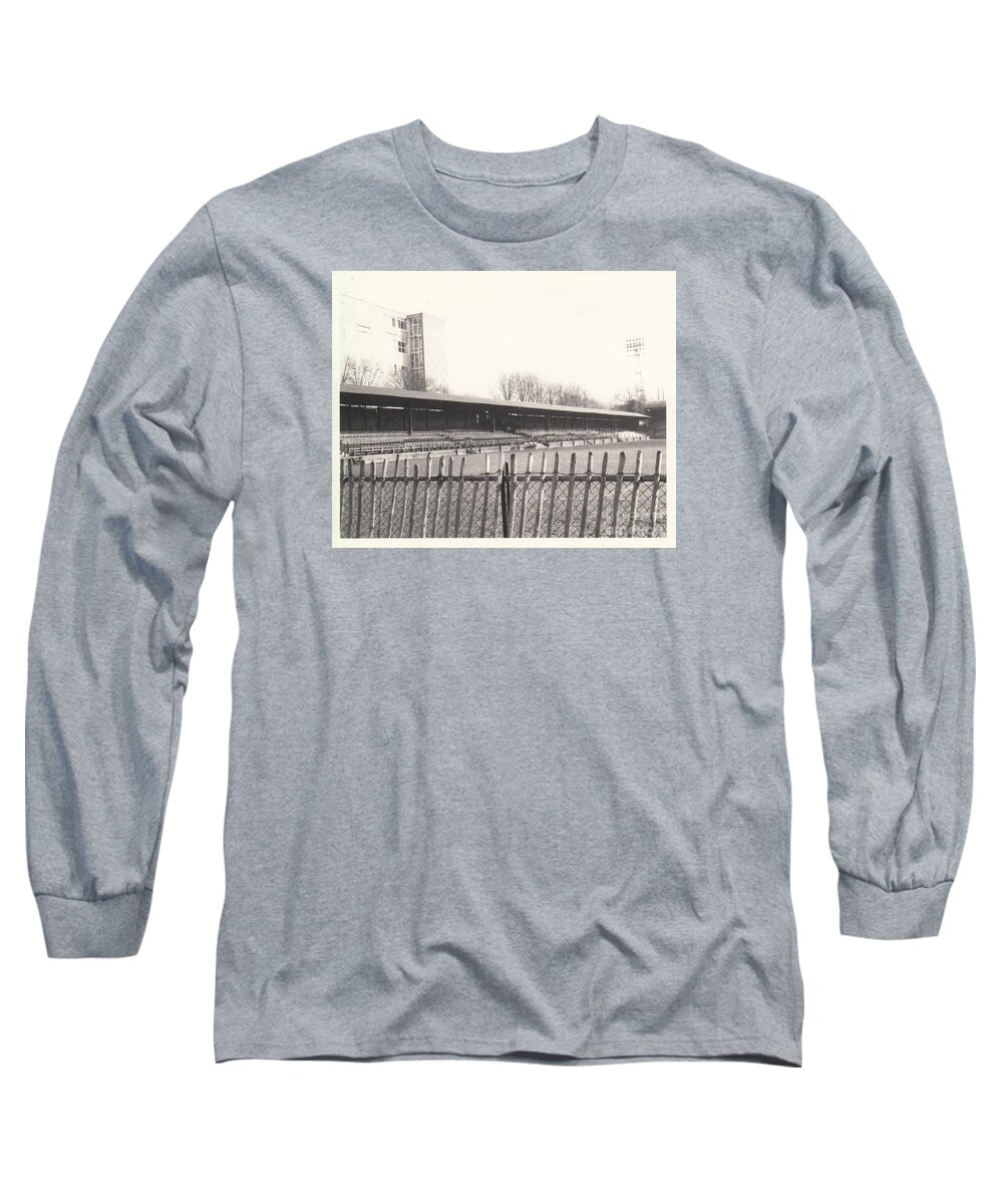  Long Sleeve T-Shirt featuring the photograph Aldershot - Recreation Ground - East Stand 1- BW - 1960s by Legendary Football Grounds