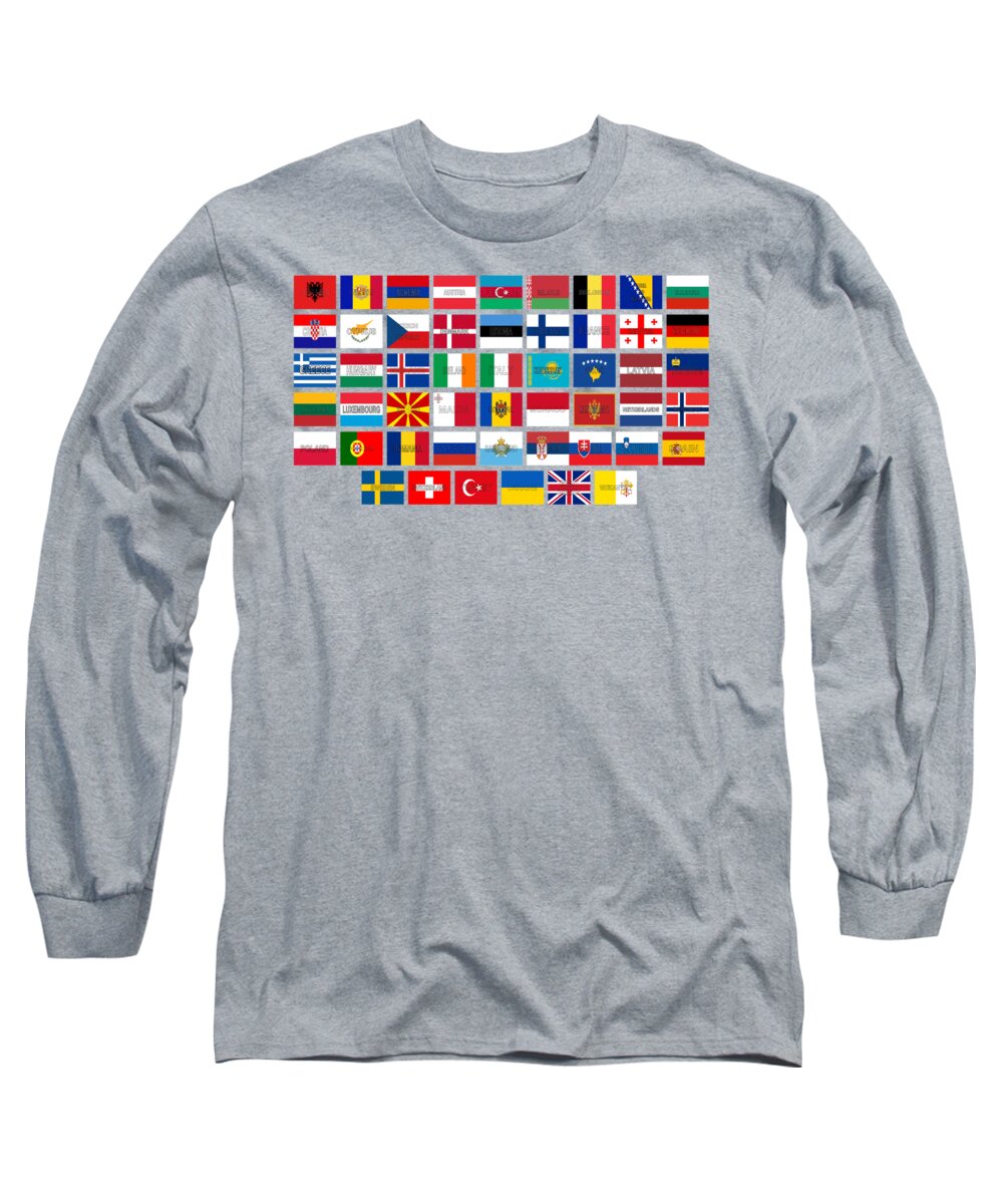  Europe Long Sleeve T-Shirt featuring the digital art All European Flags by Roy Pedersen