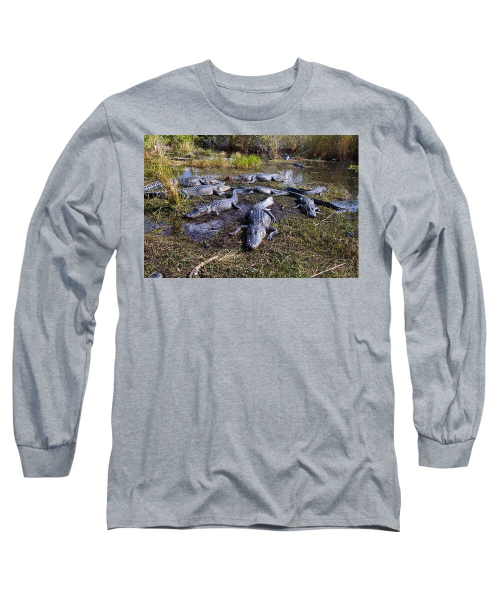 Nature Long Sleeve T-Shirt featuring the photograph Alligators 280 by Michael Fryd