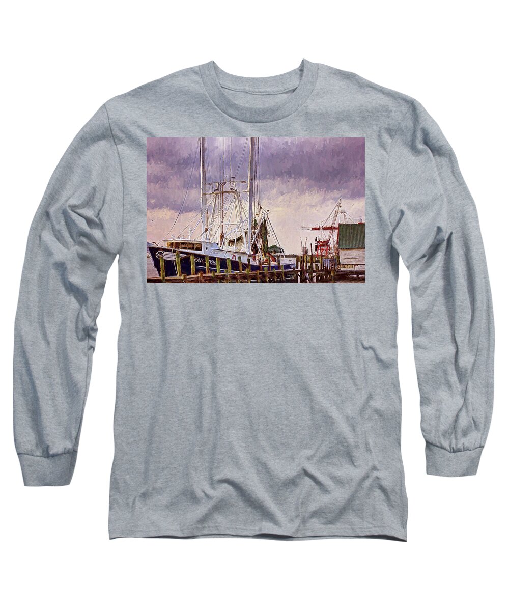 Wharf Long Sleeve T-Shirt featuring the digital art Amelia Island Wharf by Barry Jones