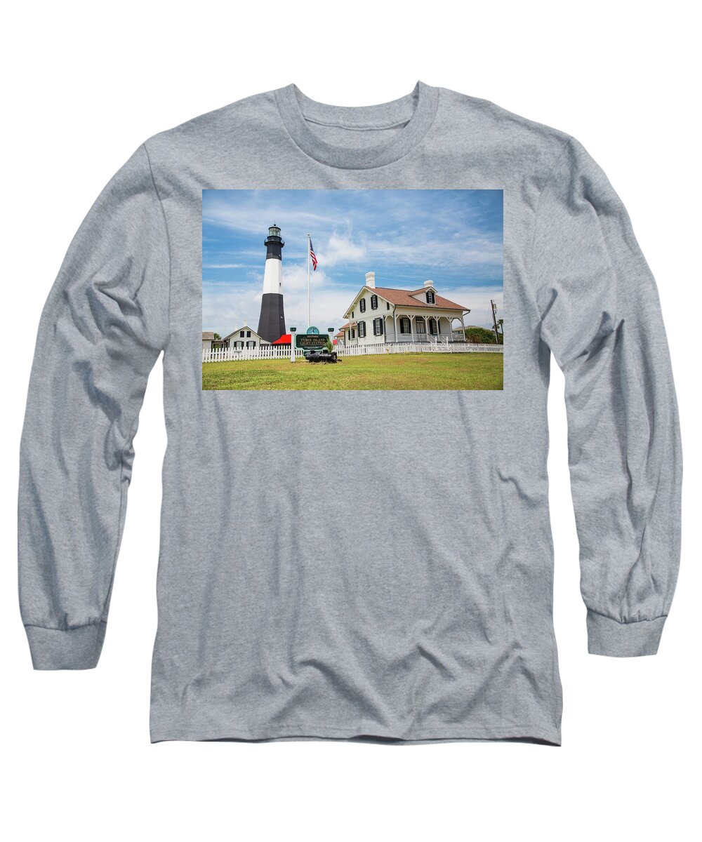 Tybee Long Sleeve T-Shirt featuring the photograph American Flag by Tybee Lighthouse by Darryl Brooks