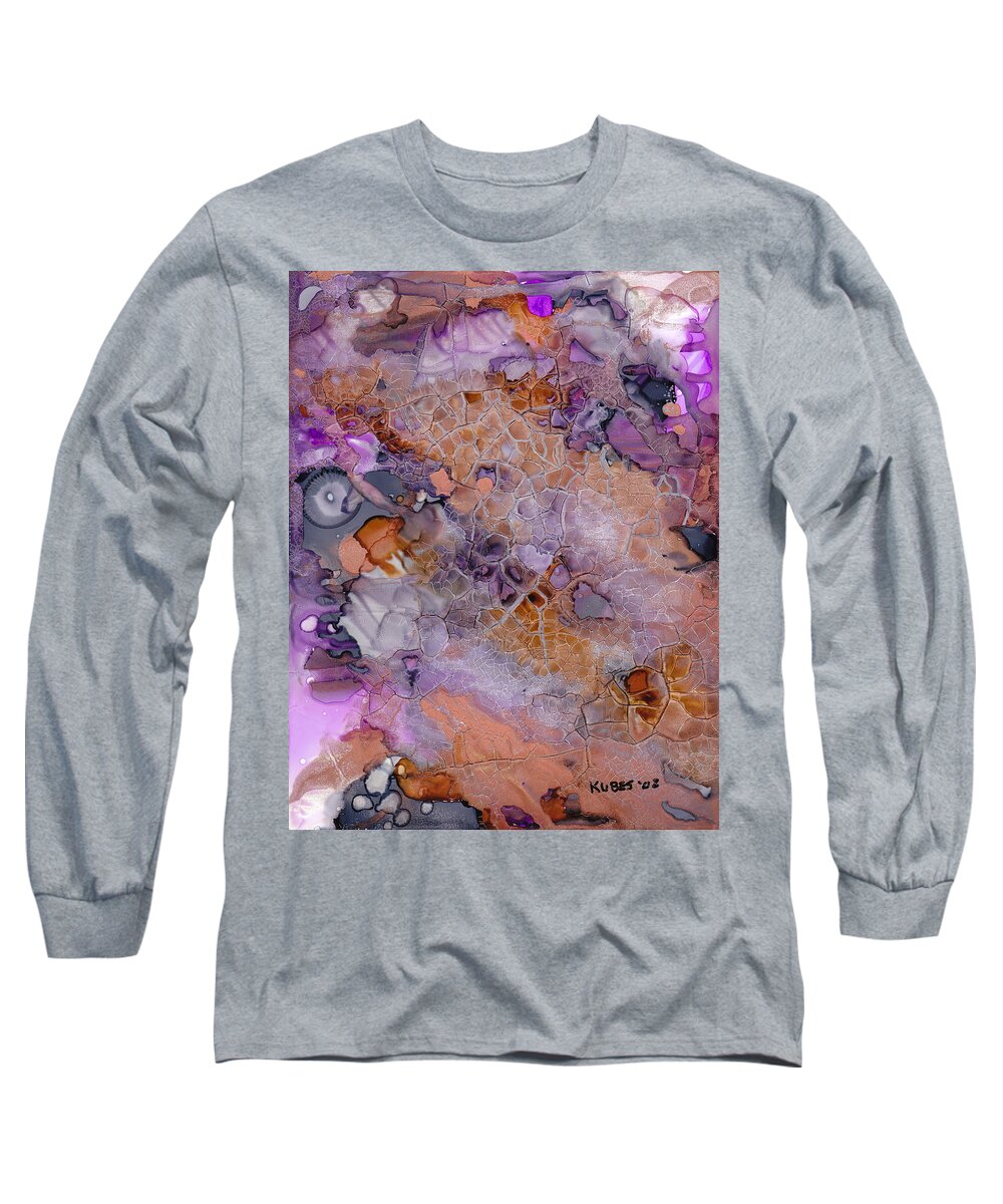 Abstract Long Sleeve T-Shirt featuring the mixed media Amethyst and Copper by Susan Kubes