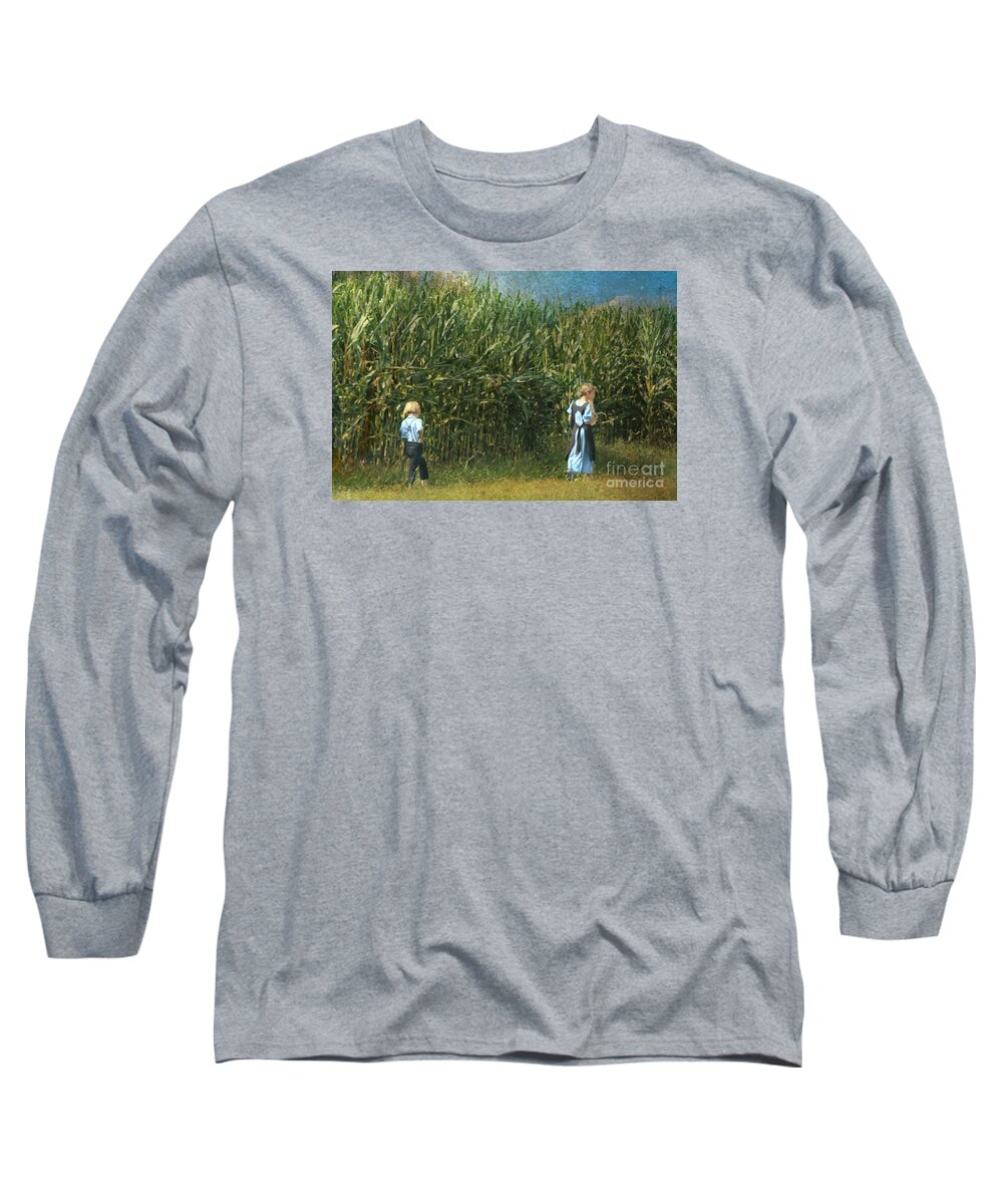 Amish Long Sleeve T-Shirt featuring the photograph Amish Siblings In Cornfield by Beth Ferris Sale