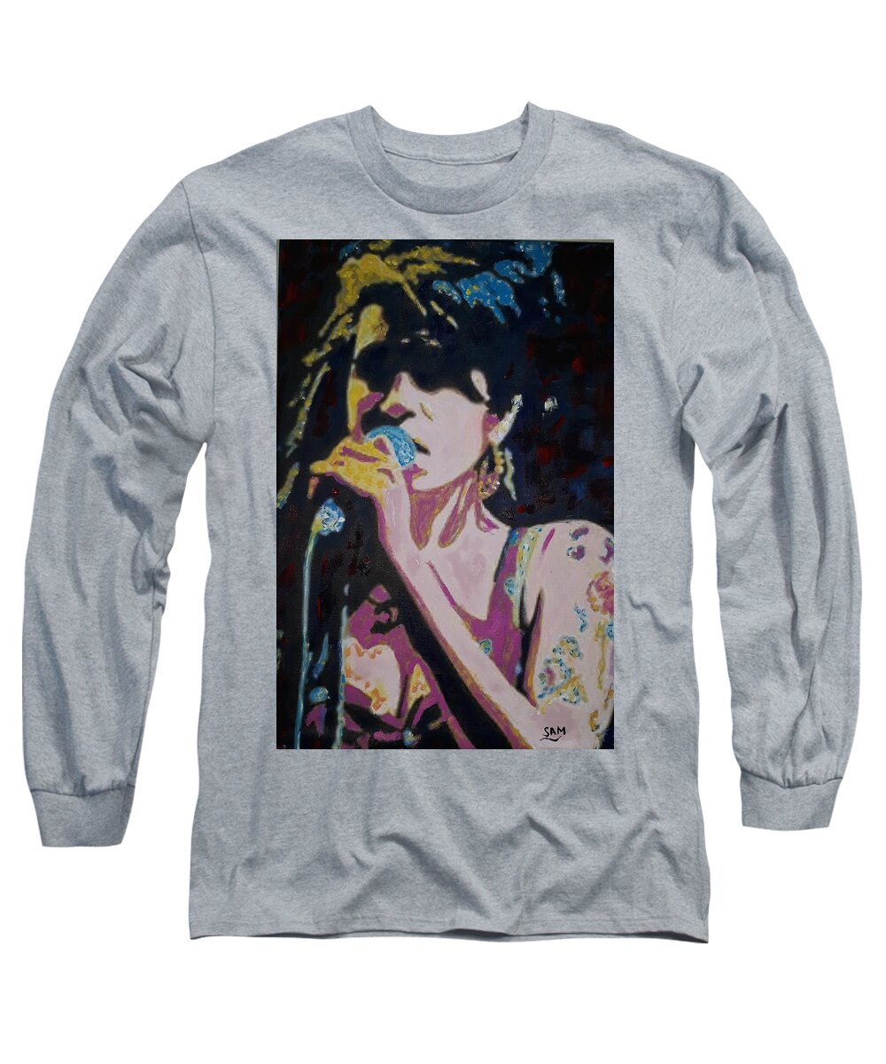 Amy Long Sleeve T-Shirt featuring the painting Amy Abstract by Sam Shaker