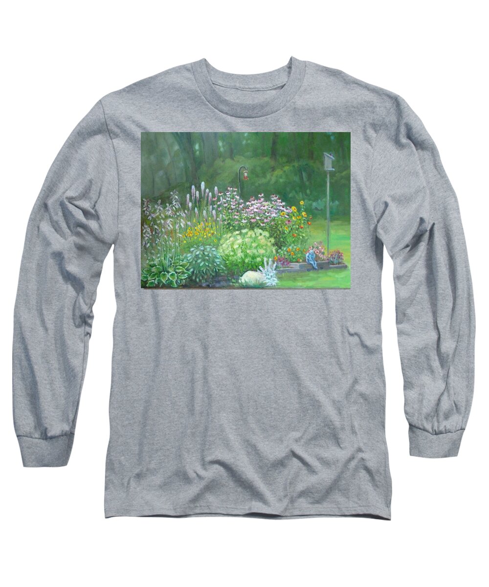 Flower Garden Long Sleeve T-Shirt featuring the painting An Angel in my Garden by Bonita Waitl