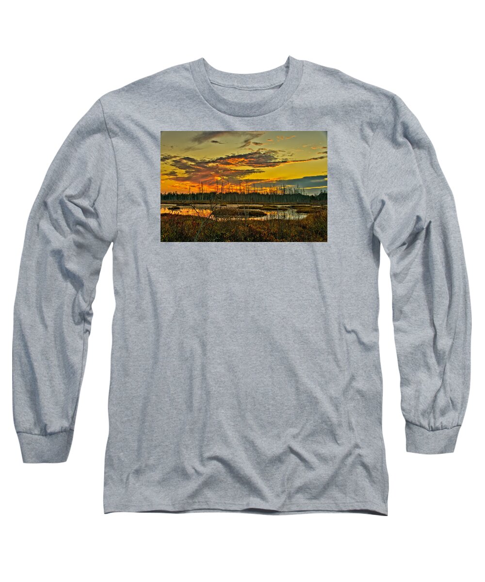 Fall Long Sleeve T-Shirt featuring the photograph An November Sunset in the Pines by Louis Dallara
