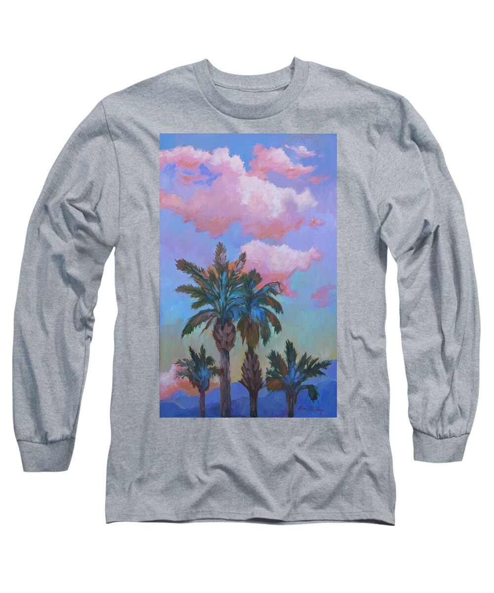 Desert Long Sleeve T-Shirt featuring the painting Angel Clouds and Palms by Diane McClary