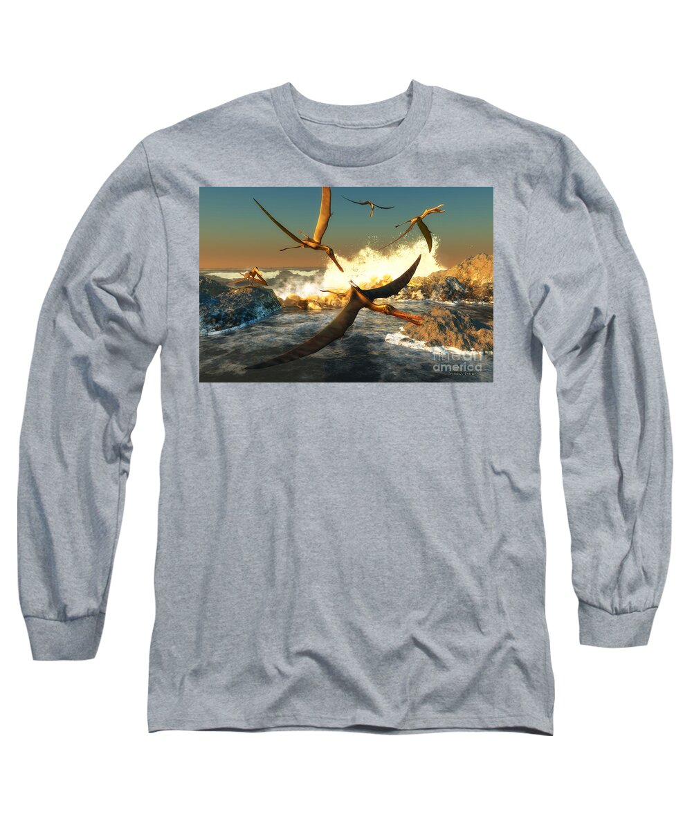 Anhanguera Long Sleeve T-Shirt featuring the painting Anhanguera Fishing by Corey Ford