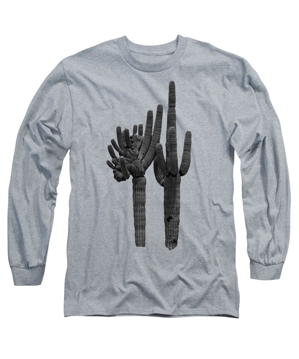 Sabino Canyon Long Sleeve T-Shirt featuring the photograph Saguaro Duo BW by Mark Myhaver