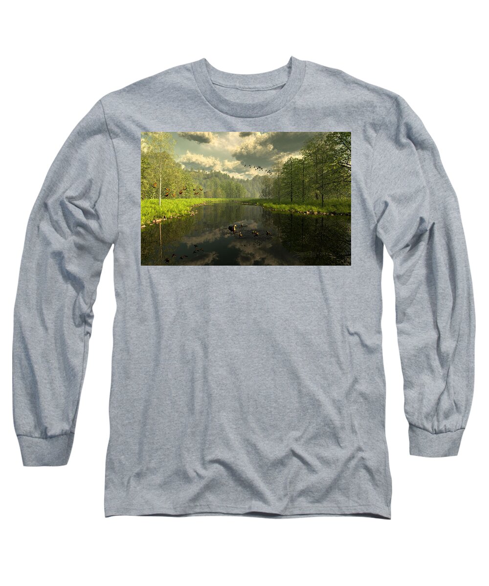 Dieter Carlton Long Sleeve T-Shirt featuring the digital art As The River Flows by Dieter Carlton