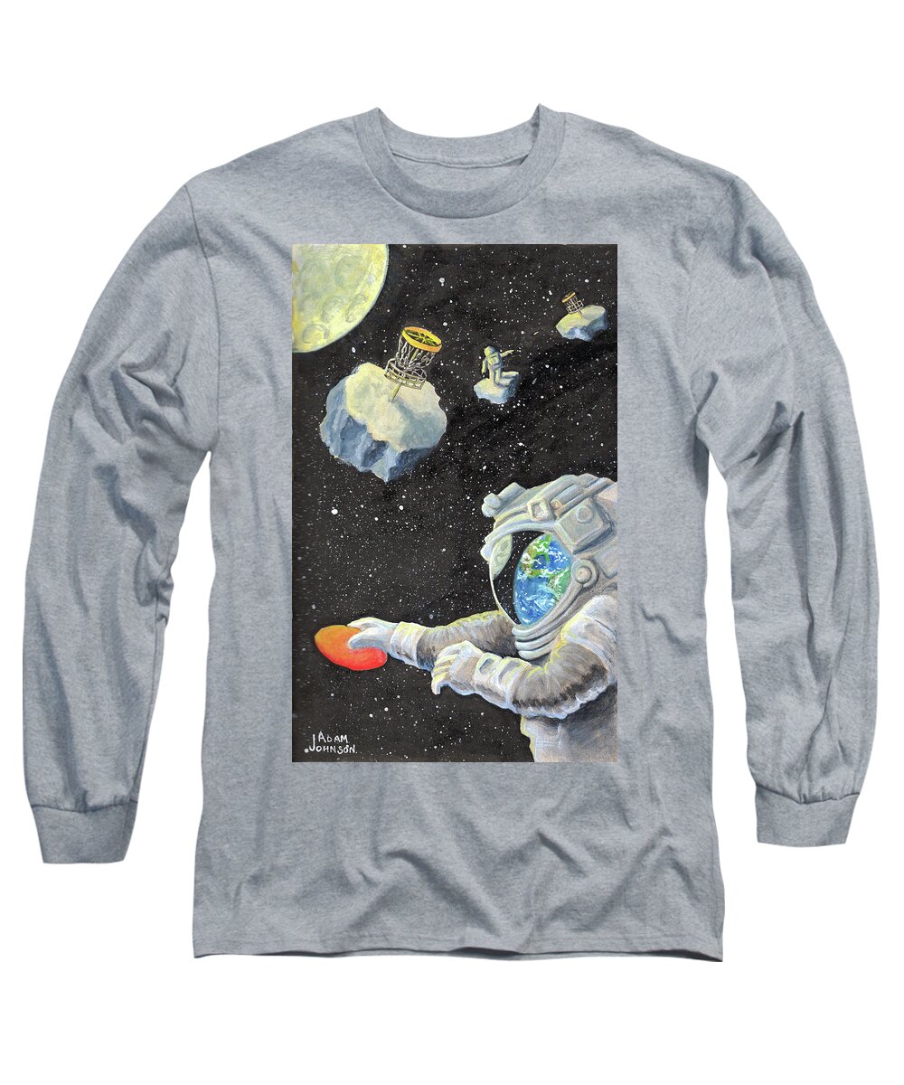 Astronaut Long Sleeve T-Shirt featuring the painting Astronaut Disc Golf by Adam Johnson