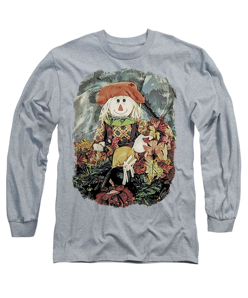 Scarecrow Long Sleeve T-Shirt featuring the digital art Autumn Country Scarecrow by Kathy Kelly