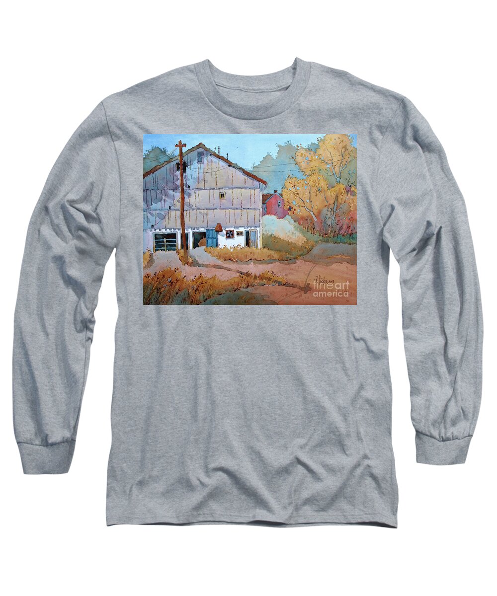 Barn Long Sleeve T-Shirt featuring the painting Barn Door Whimsy by Joyce Hicks