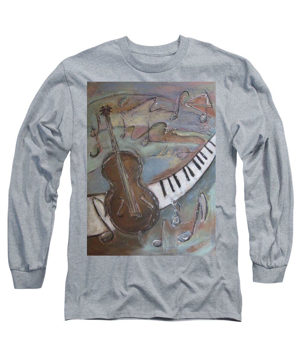 Painting Long Sleeve T-Shirt featuring the painting Bass and Keys by Anita Burgermeister