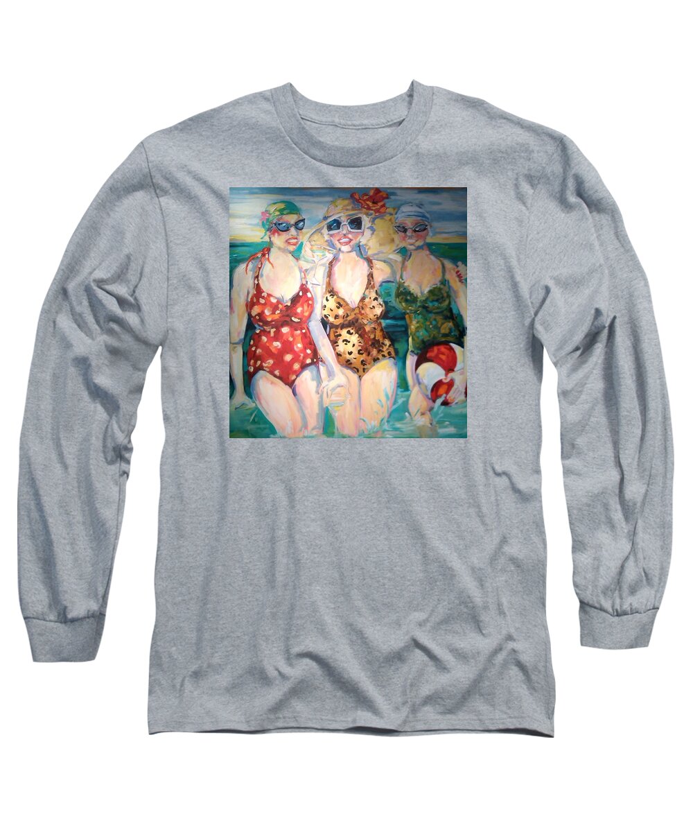 Figure Long Sleeve T-Shirt featuring the painting Bathing beauties by Heather Roddy