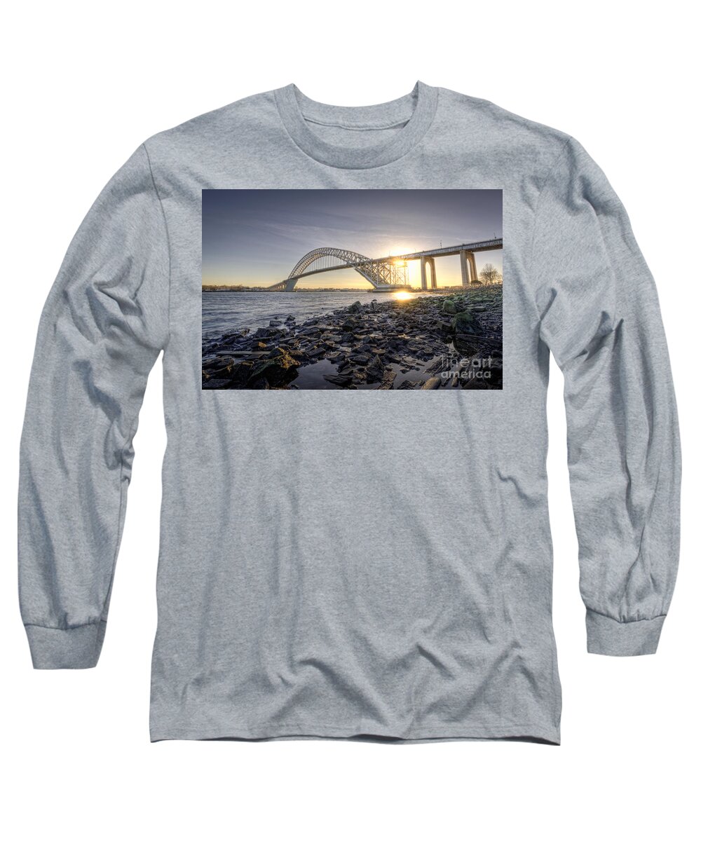 Sunset Long Sleeve T-Shirt featuring the photograph Bayonne Bridge Sunset by Michael Ver Sprill