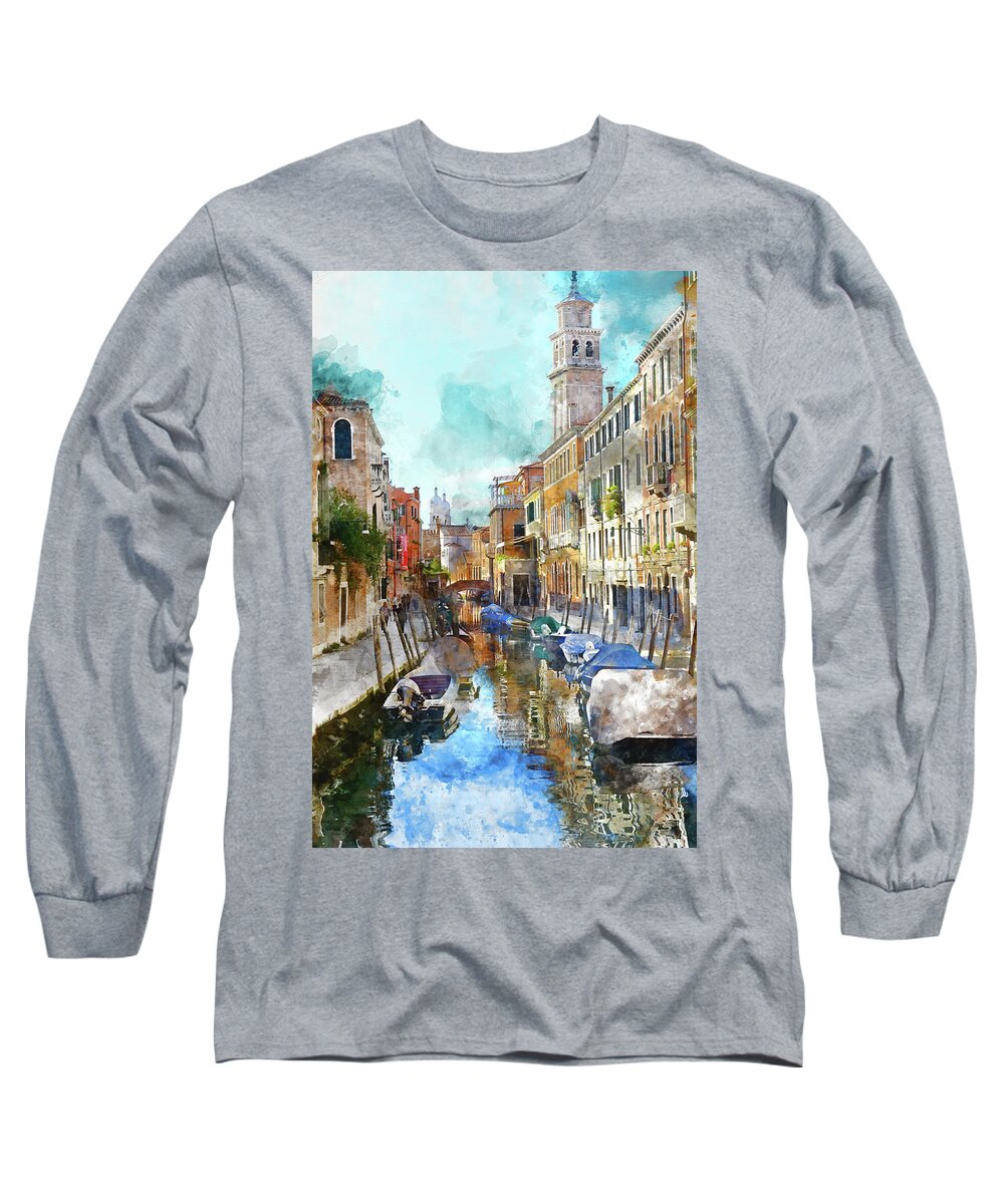 Boat Long Sleeve T-Shirt featuring the photograph Beautiful Boats in Venice, Italy by Brandon Bourdages