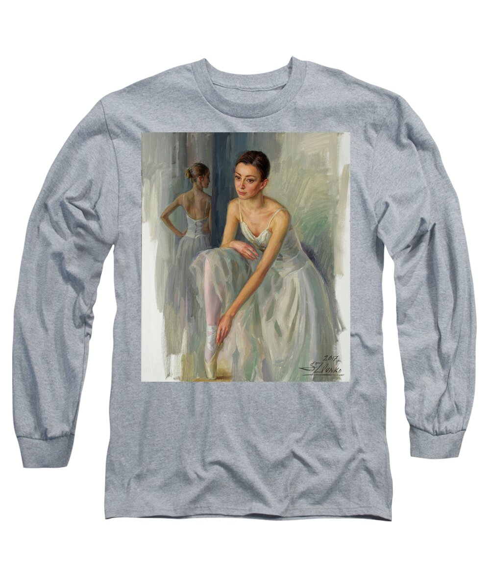 Ballet Long Sleeve T-Shirt featuring the painting Before a Rehearsal by Serguei Zlenko