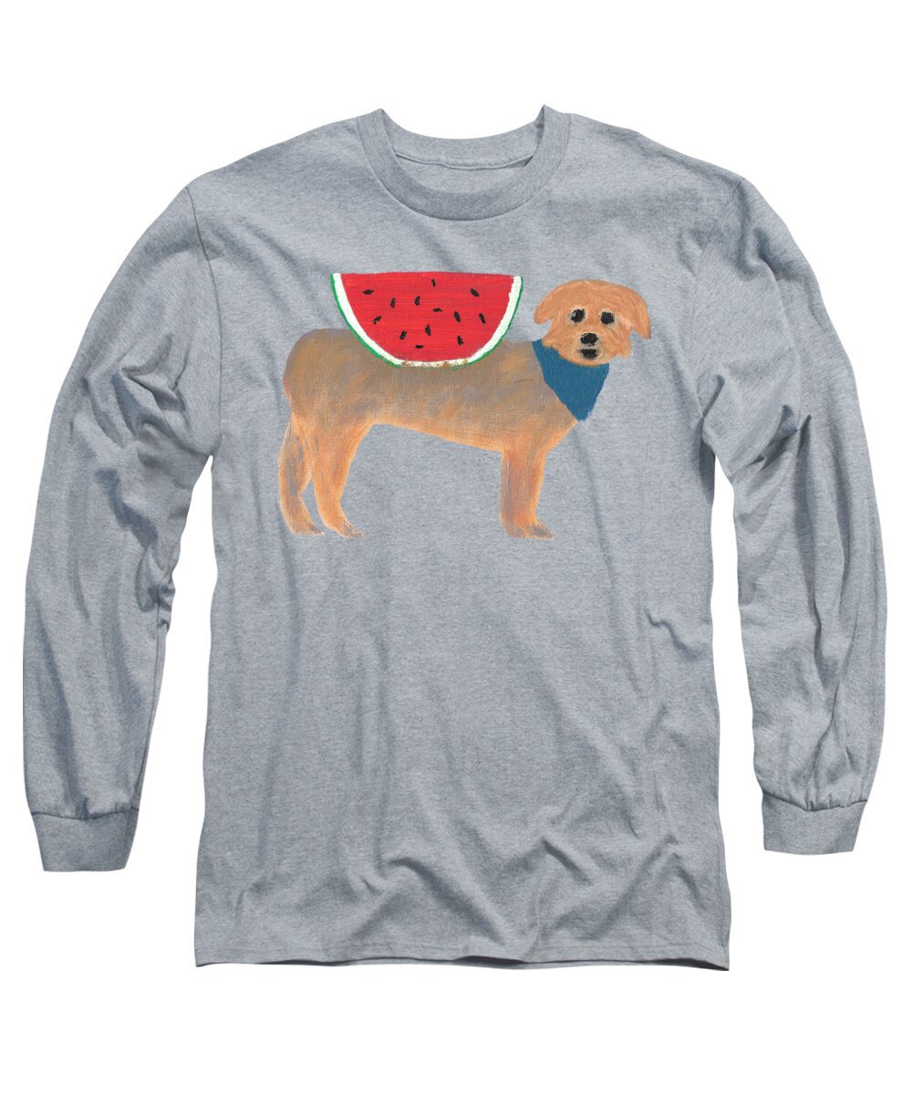 Dog Watermelon Yorkshire Terrier Bernie Long Sleeve T-Shirt featuring the painting Bernie by Nick Nestle