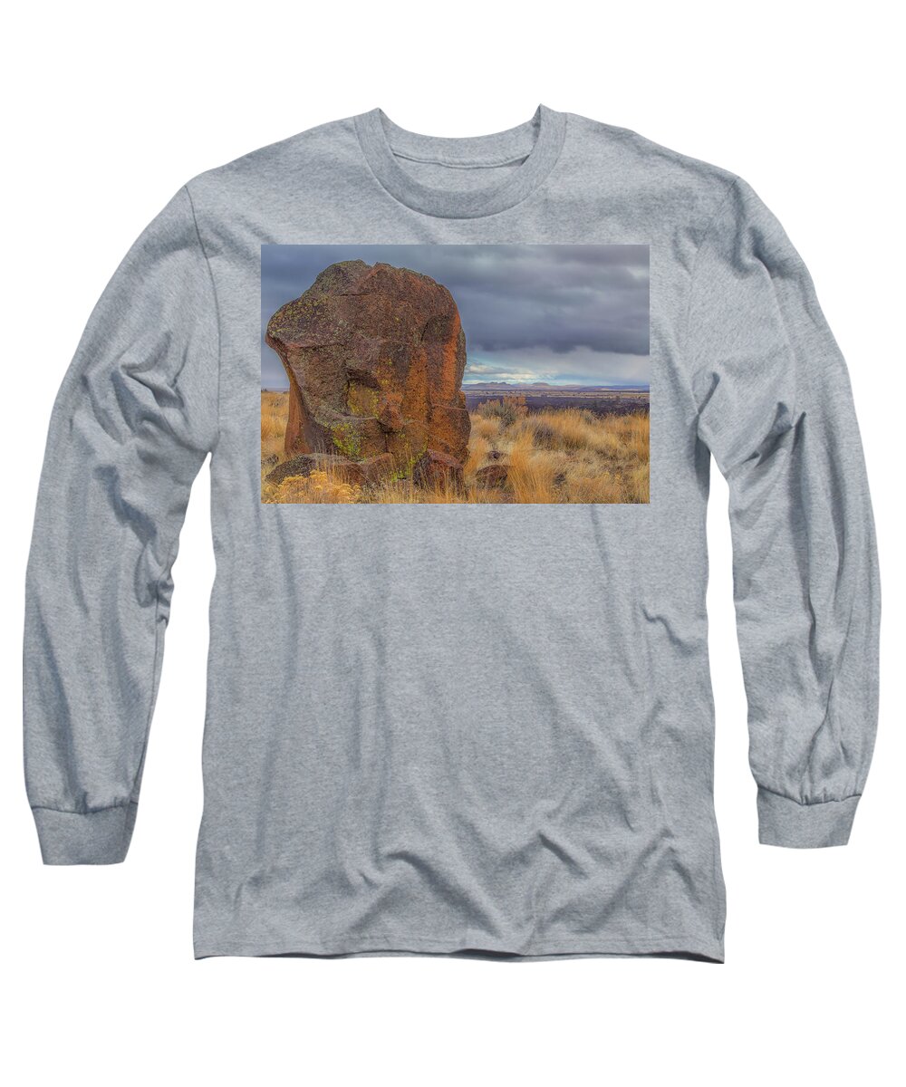 Landscape Long Sleeve T-Shirt featuring the photograph Big Rock at Lava Beds by Marc Crumpler
