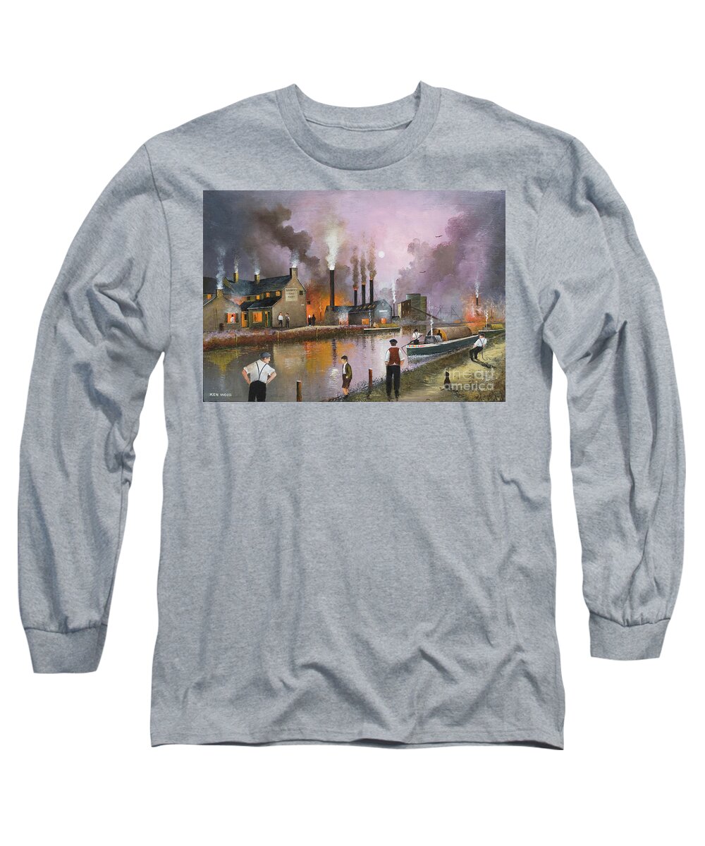 England Long Sleeve T-Shirt featuring the painting Bilston Steelworks - England by Ken Wood