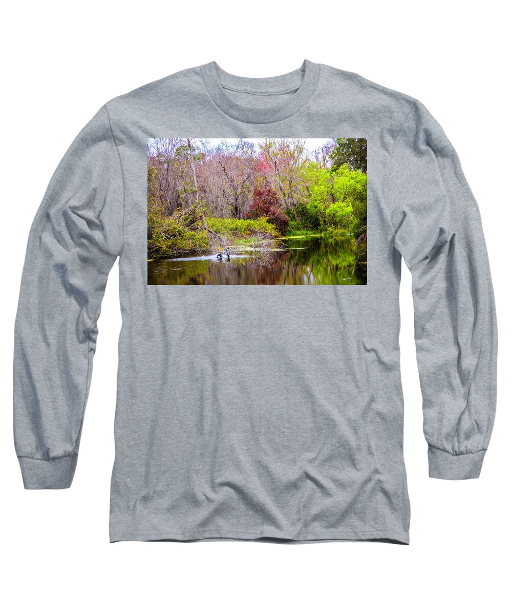 Bird Long Sleeve T-Shirt featuring the photograph Birds Playing In The Pond 3 by Madeline Ellis