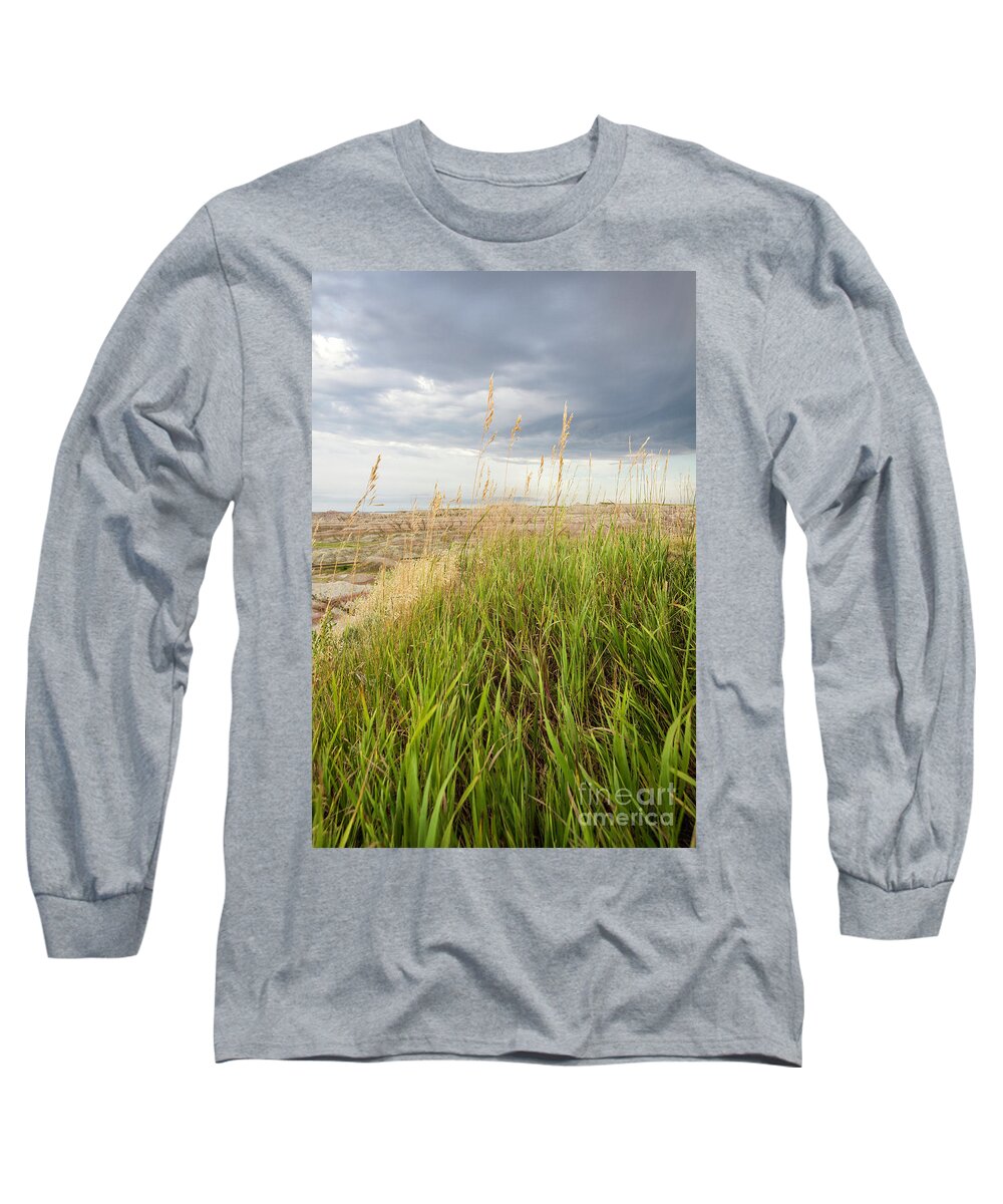 Badlands Long Sleeve T-Shirt featuring the photograph Blown By the Wind by Karen Jorstad