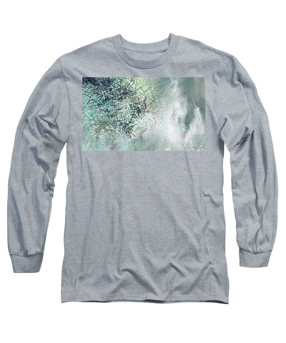 Blue And Gray Long Sleeve T-Shirt featuring the painting Blue and Gray Modern abstract art by Lourry Legarde
