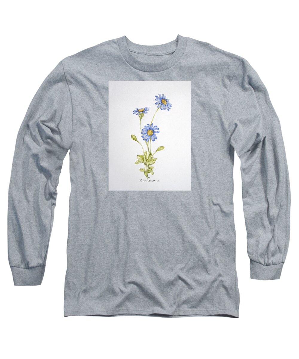 Blue Flower Long Sleeve T-Shirt featuring the painting Blue Flower by Theresa Marie Johnson