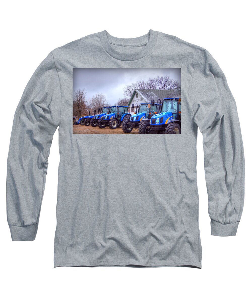 Tractor Long Sleeve T-Shirt featuring the photograph Blue Line Up by Cricket Hackmann