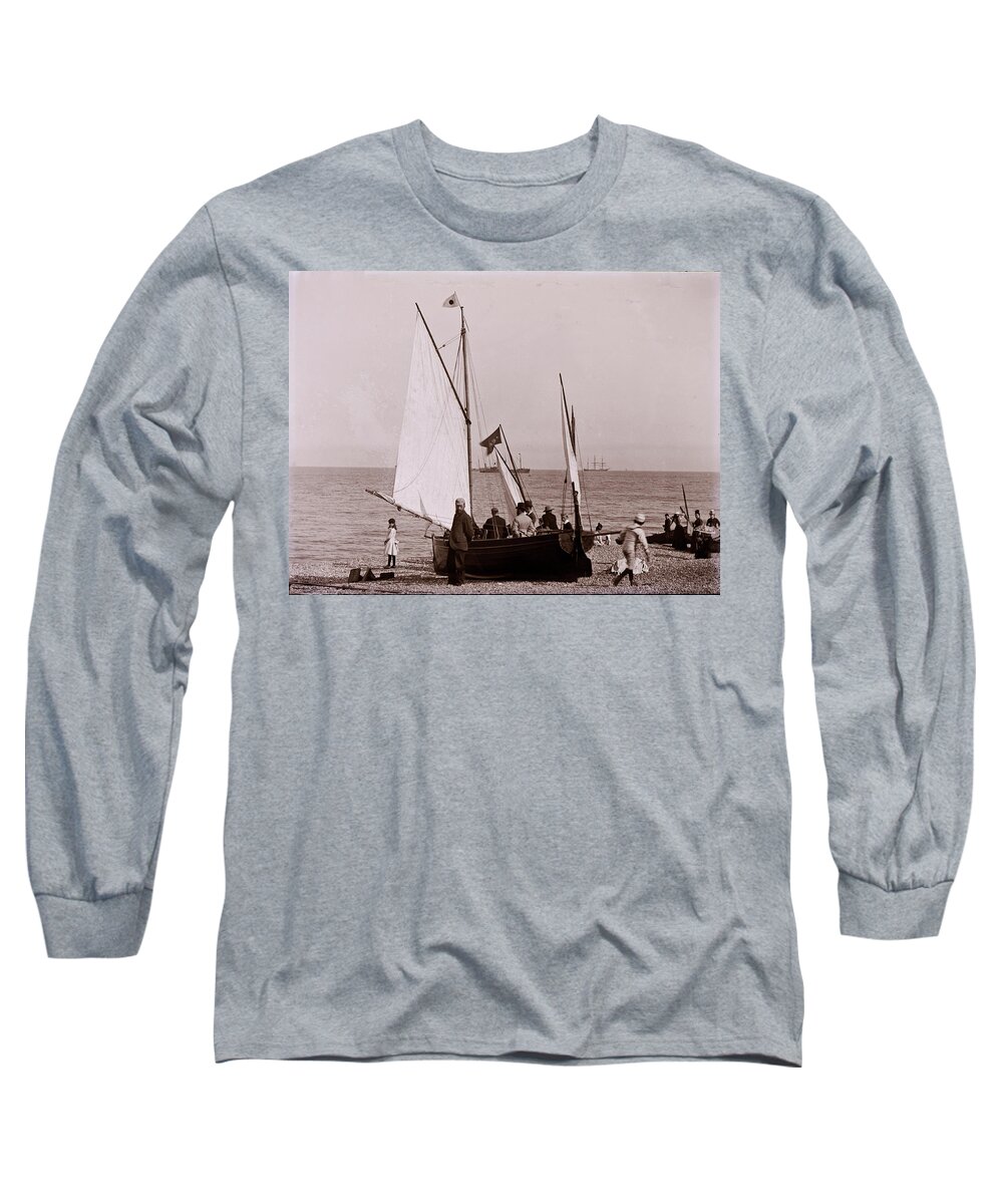 Boat Long Sleeve T-Shirt featuring the photograph Boat on the sea shore by Photographer unknown