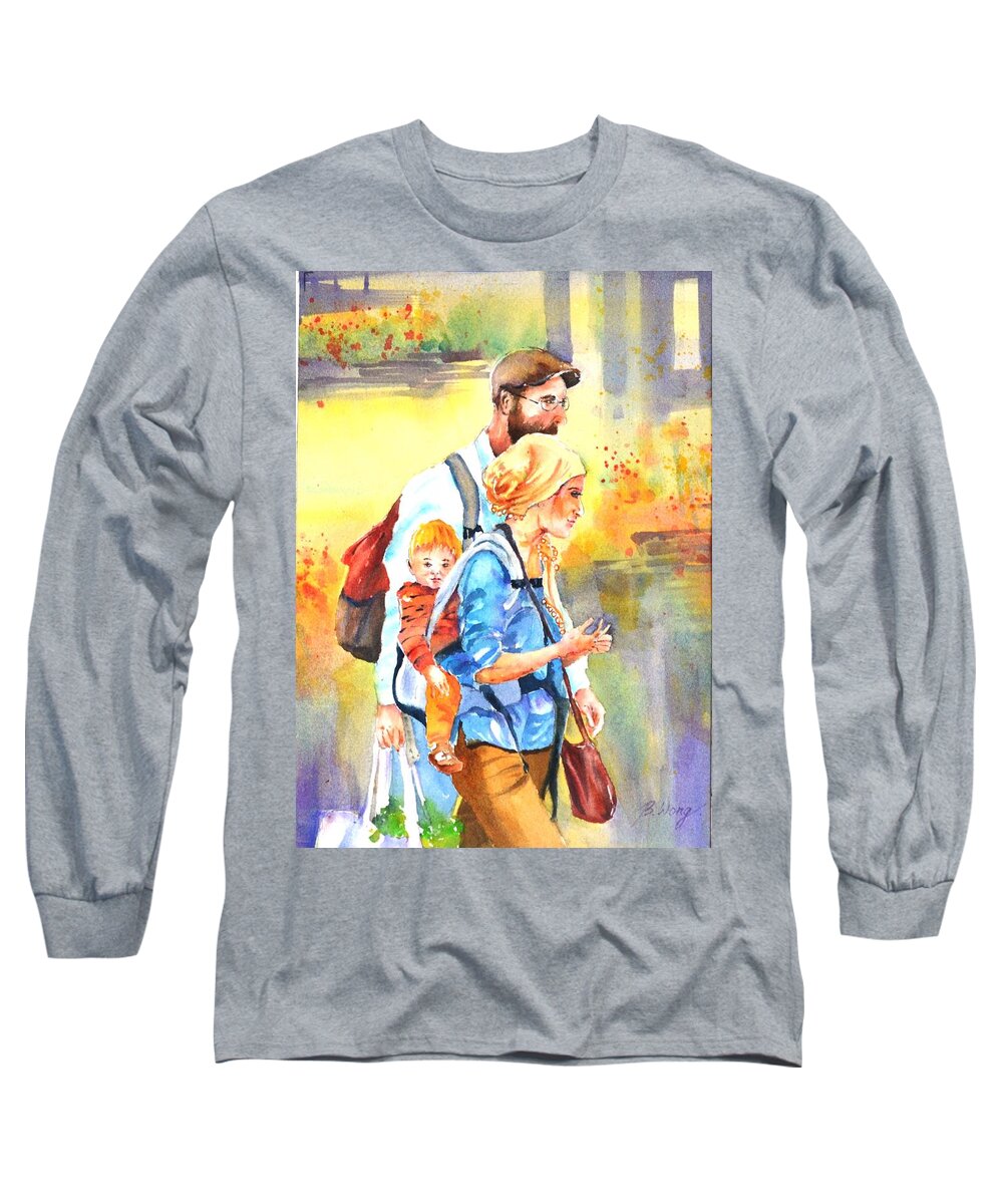  Couple Shopping Long Sleeve T-Shirt featuring the painting Bonding #5 by Betty M M Wong