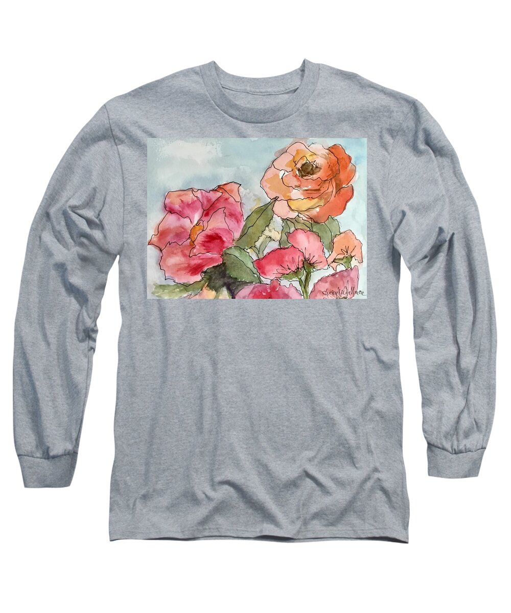 Petunias Long Sleeve T-Shirt featuring the painting Bouquet of Happy by Cheryl Wallace