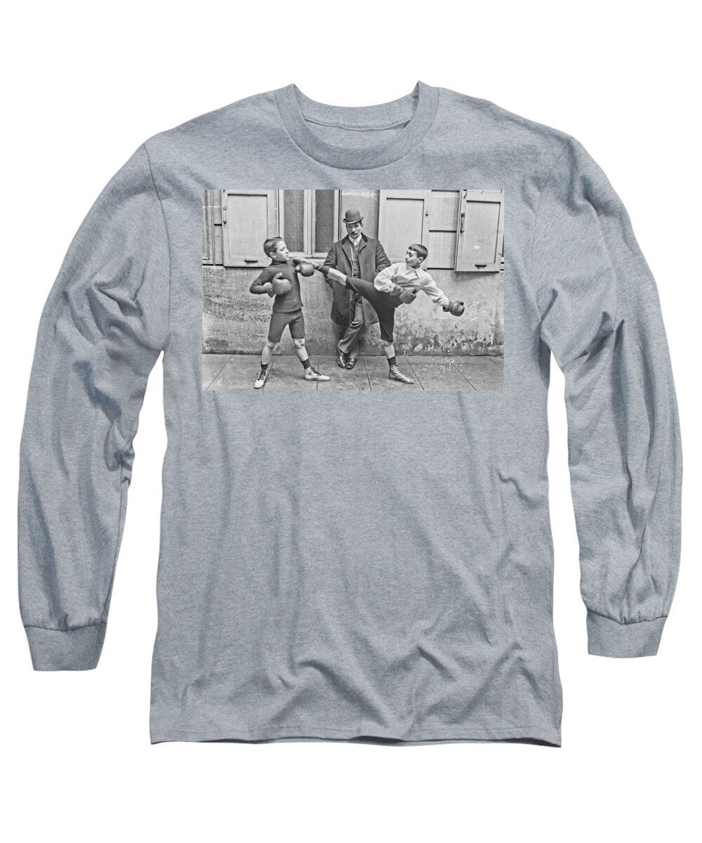 1905 Long Sleeve T-Shirt featuring the photograph Boxing under eyes of Master, 1904 by Vincent Monozlay