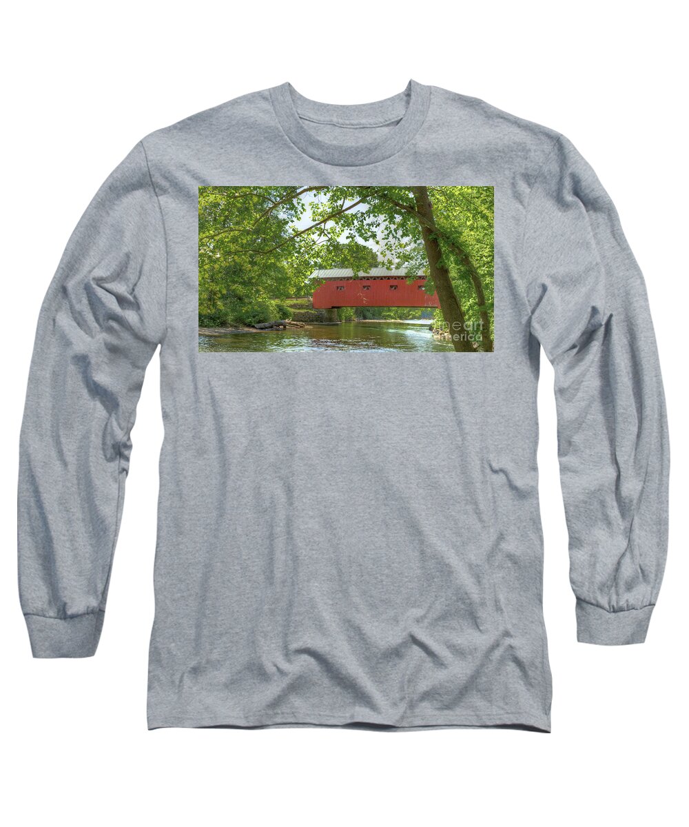 River Long Sleeve T-Shirt featuring the photograph Bridge at the Green - Widescreen by Rod Best