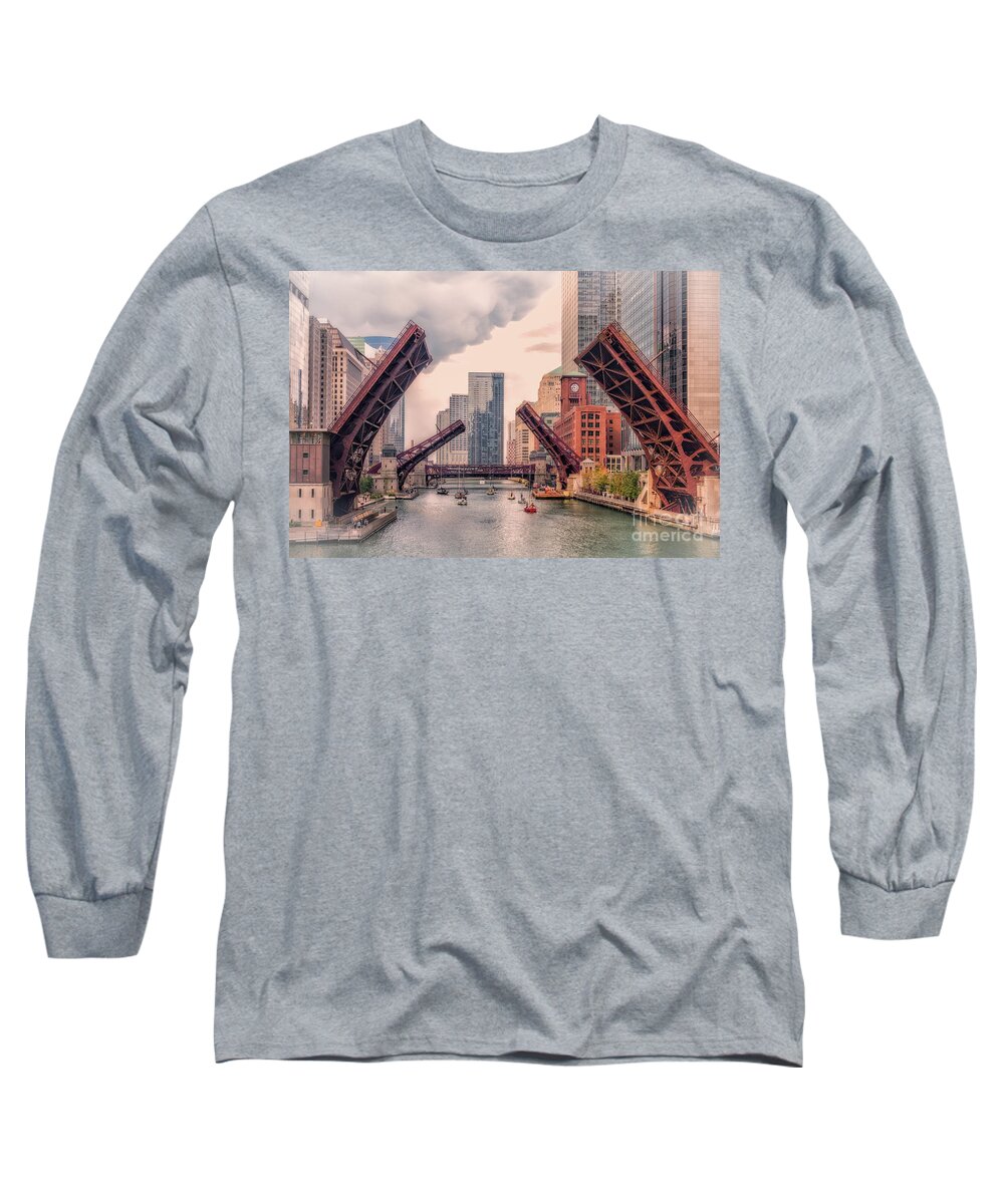 Chicago Long Sleeve T-Shirt featuring the photograph Bridges up by Izet Kapetanovic