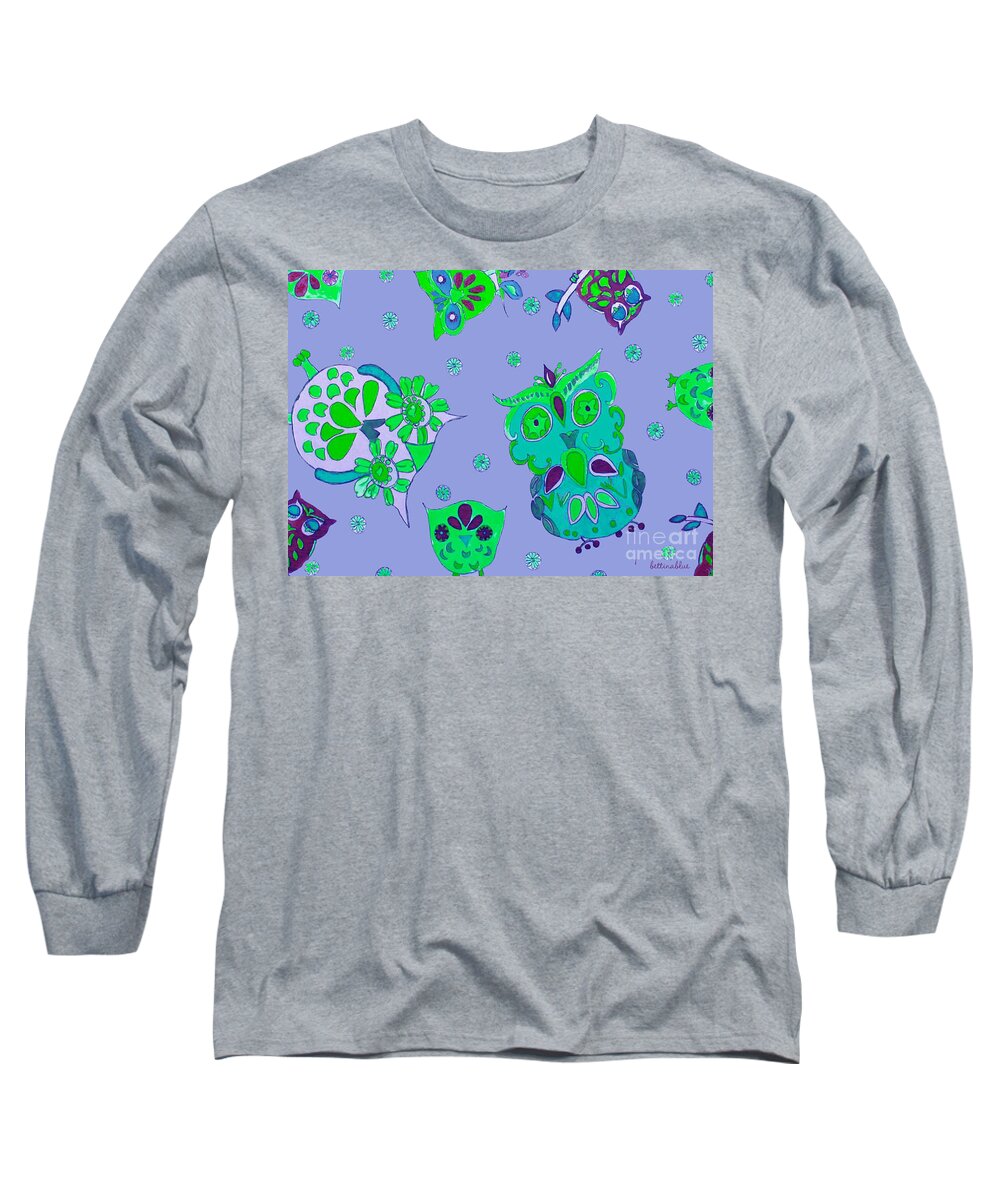 Owl Long Sleeve T-Shirt featuring the mixed media Bright Eyed Owls by Beth Saffer