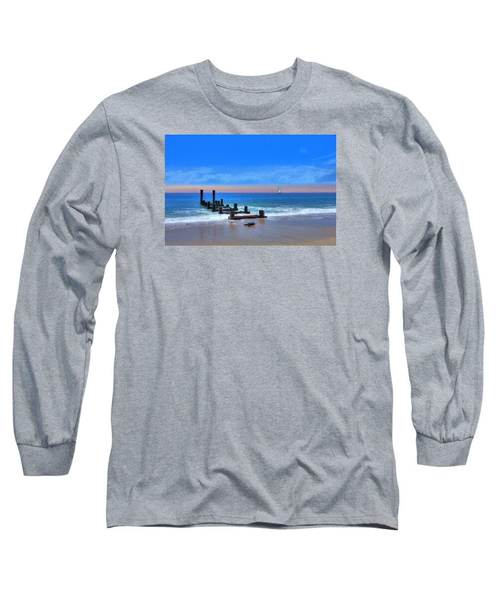 Ocean Long Sleeve T-Shirt featuring the digital art Broken Pier by Sharon Batdorf