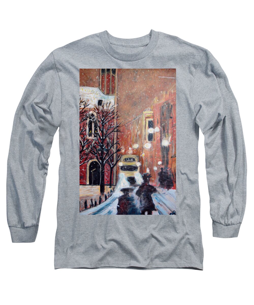 Belgium Long Sleeve T-Shirt featuring the painting Brussels at Night by Carolyn Donnell