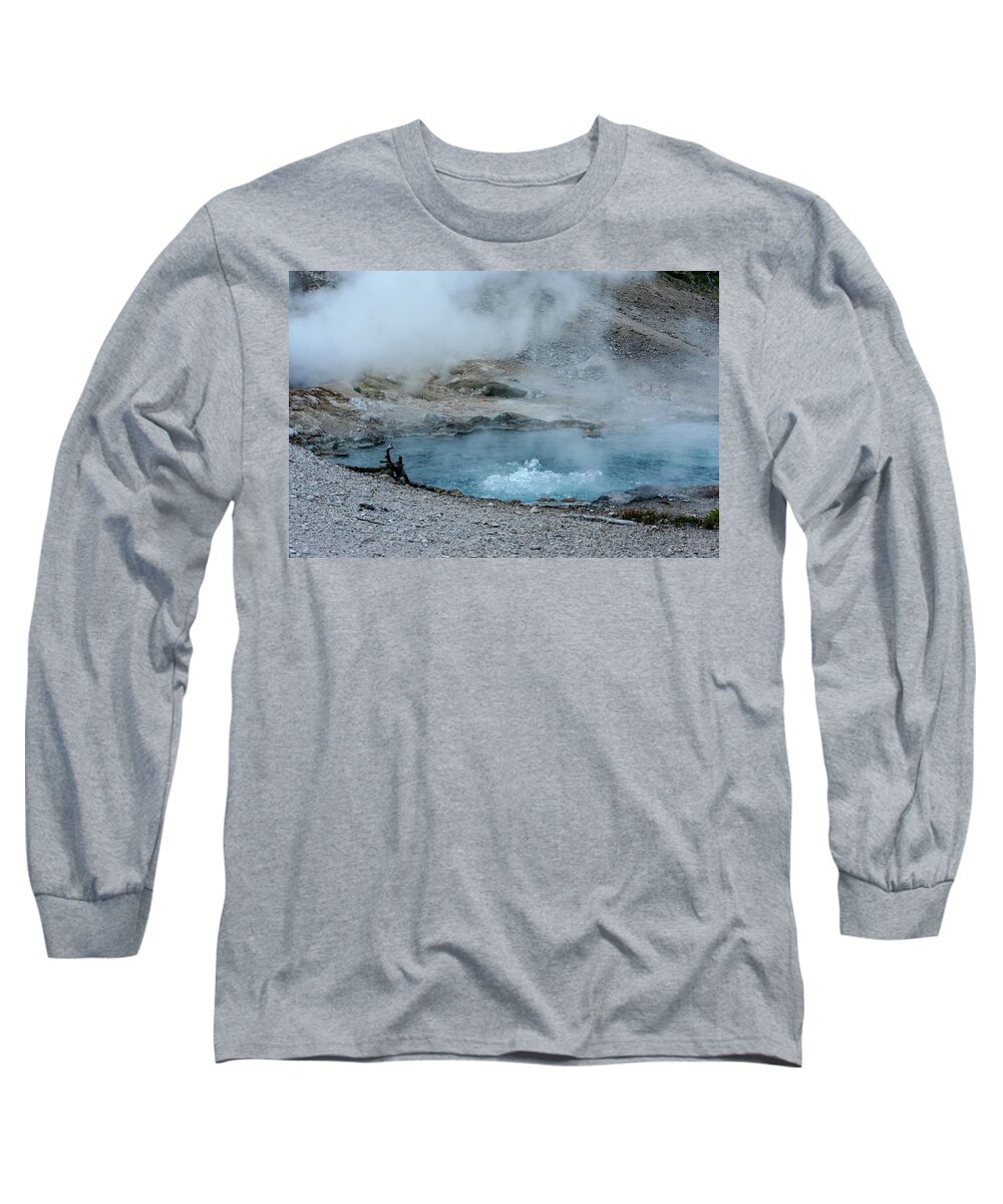Yellowstone Long Sleeve T-Shirt featuring the photograph Bubbling Hot Springs, Yellowstone by Aashish Vaidya