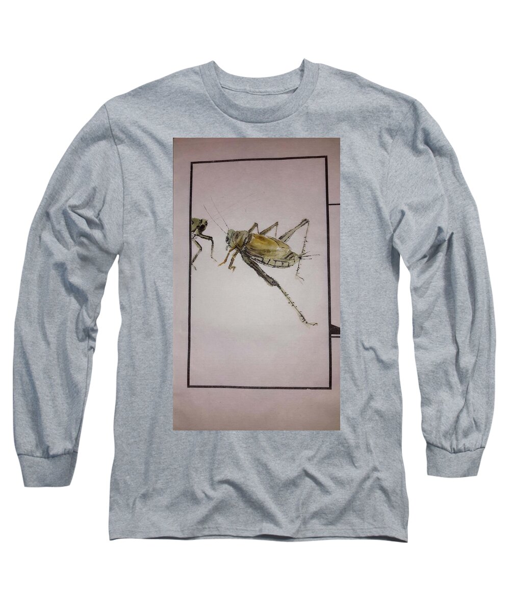 Insects. Flowers. Botanical Long Sleeve T-Shirt featuring the painting Bugs aND blooms album by Debbi Saccomanno Chan