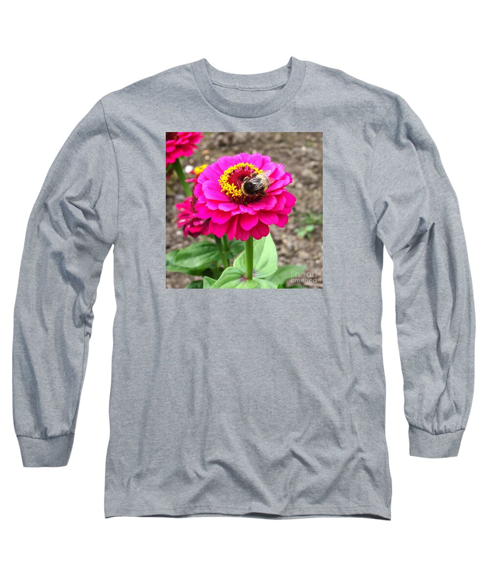 Bumble Bee Long Sleeve T-Shirt featuring the photograph Bumble Bee on Pink Flower by Karen Jane Jones