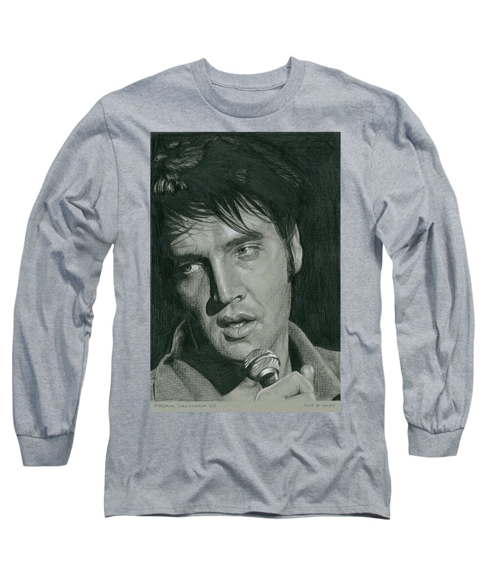 Elvis Long Sleeve T-Shirt featuring the drawing Burbank California '68 by Rob De Vries