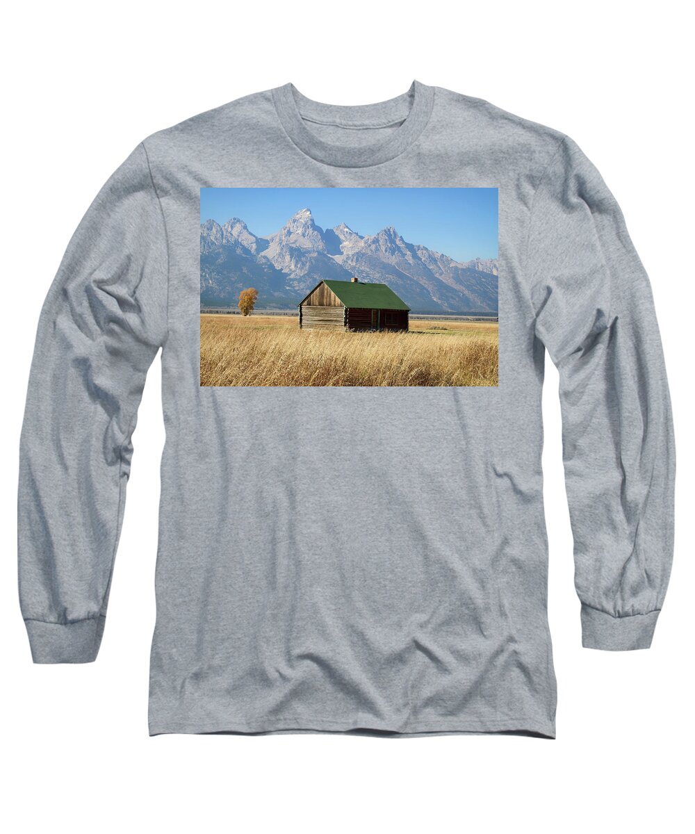 Tetons Long Sleeve T-Shirt featuring the photograph Cabin with a View by Shirley Mitchell